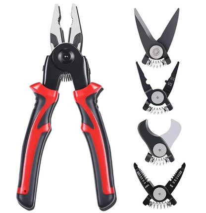 Plier Tool Set - 5 Pieces Quick Change Pliers Head Set with Wire Pliers, Scissors, Cable Cutter, Wire Stripper, Crimping Pliers for Home Use