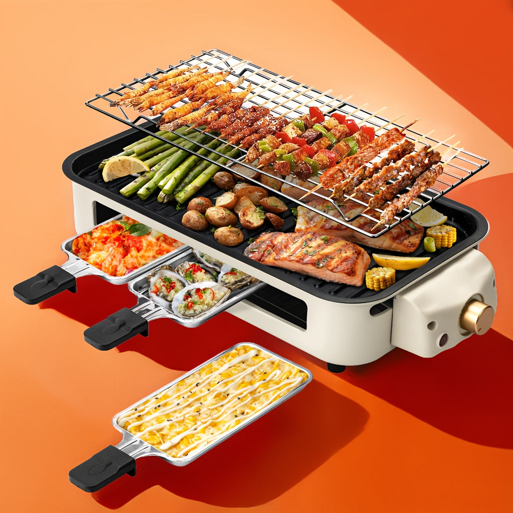 Smokeless Indoor Electric Grill - 1500W Portable BBQ Station with Non-Stick Plate, Dishwasher Safe for Easy Kitchen Use