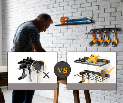 Power Tool Organizer – 2-Pack Heavy-Duty Wall Mount Drill Rack with Charging Station for Garage, Workshop or Tool Room