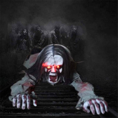 Screaming Crawling Ghost Decoration with LED Glowing Eyes – Voice Activated Halloween Prop for Yard, Garden, Porch, and Scary Parties