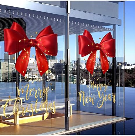 Christmas Window Sticker – 45×60 cm Electrostatic Bow & Bell Glass Decal for Holiday Parties, Festive Scenes & Seasonal Home Atmosphere