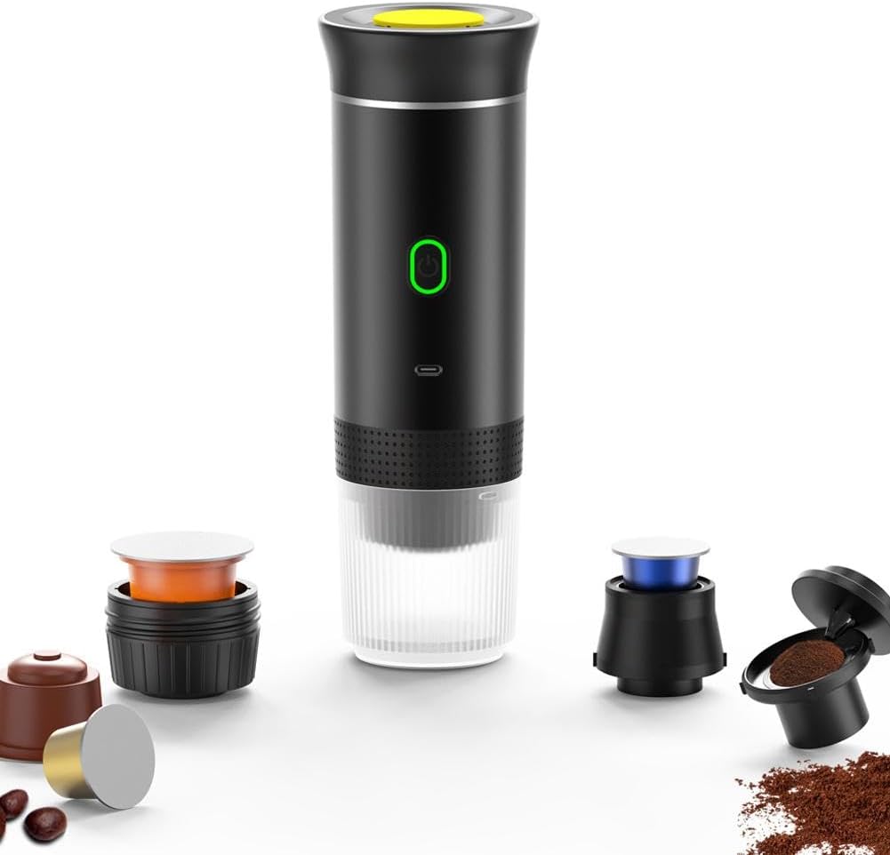 Portable Electric Espresso Coffee Maker – 3-in-1 Capsule and Powder Machine for Fresh Brew Anytime While Traveling or Driving