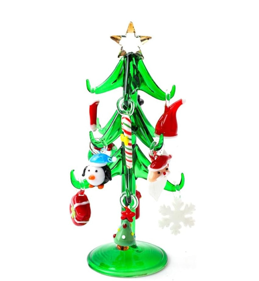 Handmade Murano Glass Christmas Tree Figurine – 15cm Ornament for Home Décor, Collectibles & Elegant Holiday Gift Giving