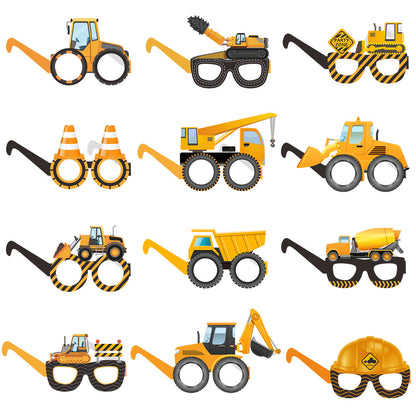 Construction Party Glasses 12-Pack – Fun Paper Eyewear with Truck & Engineering Vehicle Designs for Kids’ Birthday Celebration