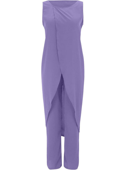 Casual Two-Piece Women’s Set – Sleeveless Round-Neck Top with Loose Pants for Chic 2023 Elegant Lady Summer Outfit Look