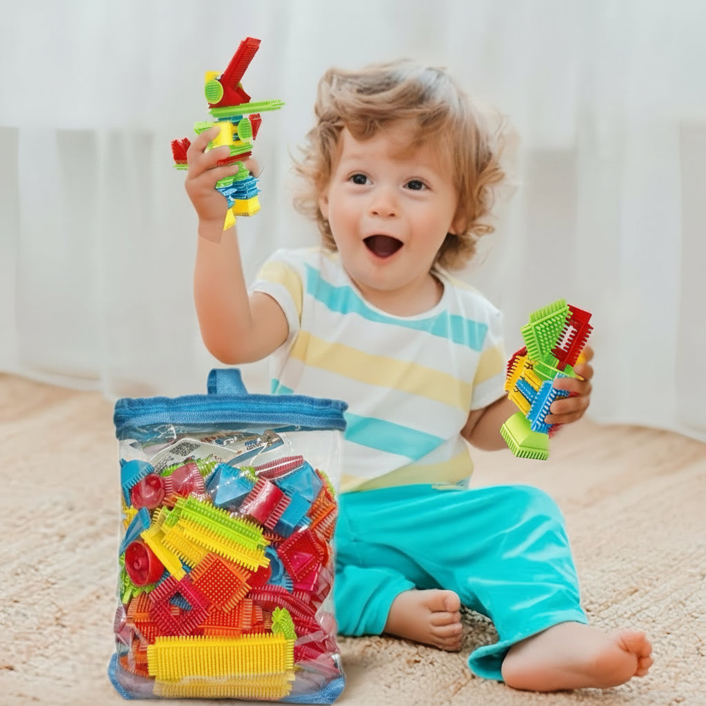 Hedgehog Building Block Set – 150-Piece  Soft Interlocking Brush Blocks for Preschool Learning, STEM Creativity & Holiday Gift Giving