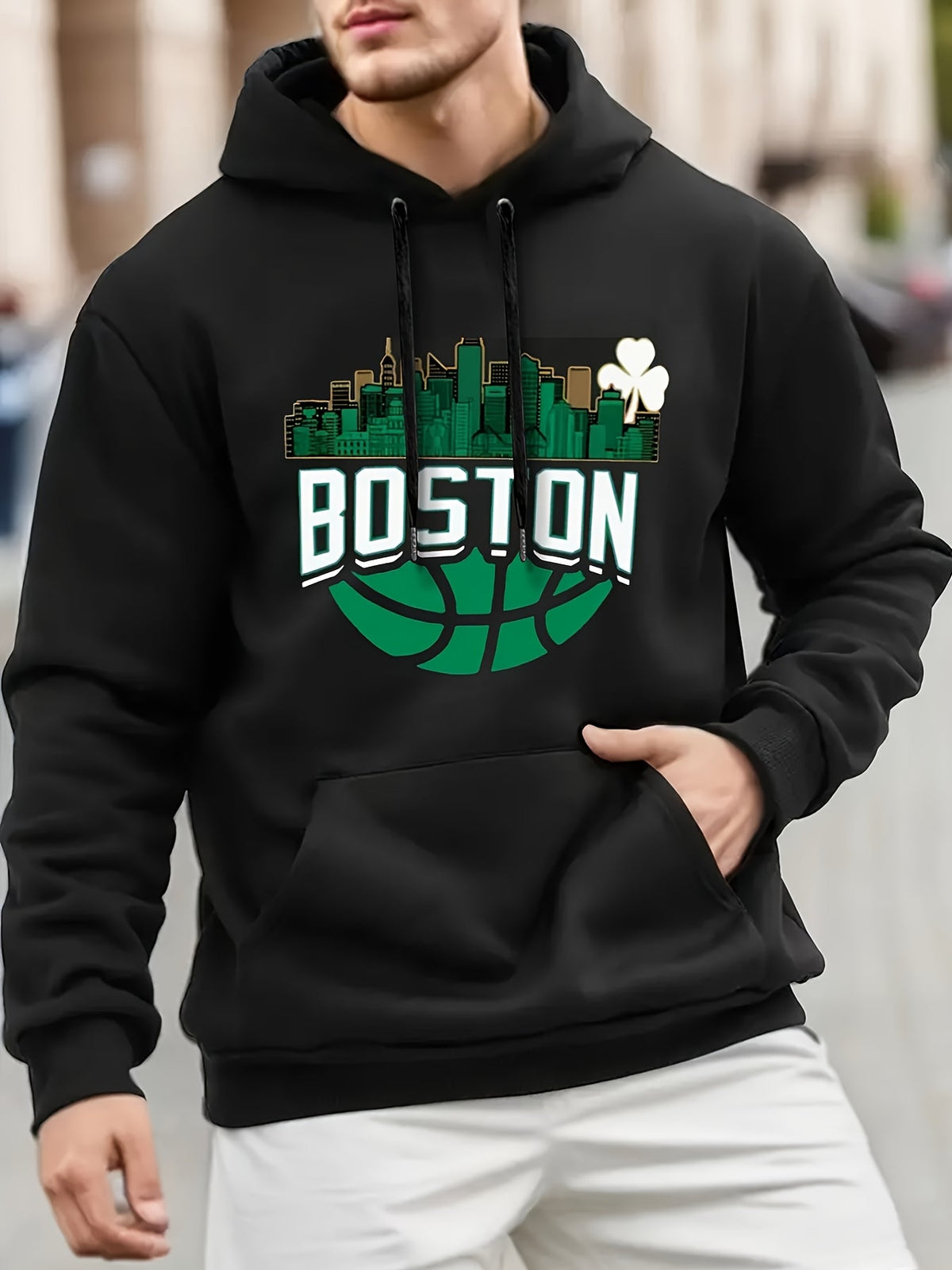 Men’s Casual Hoodie with Kangaroo Pocket – Graphic Printed Polyester Sweatshirt for Spring & Fall Outfits