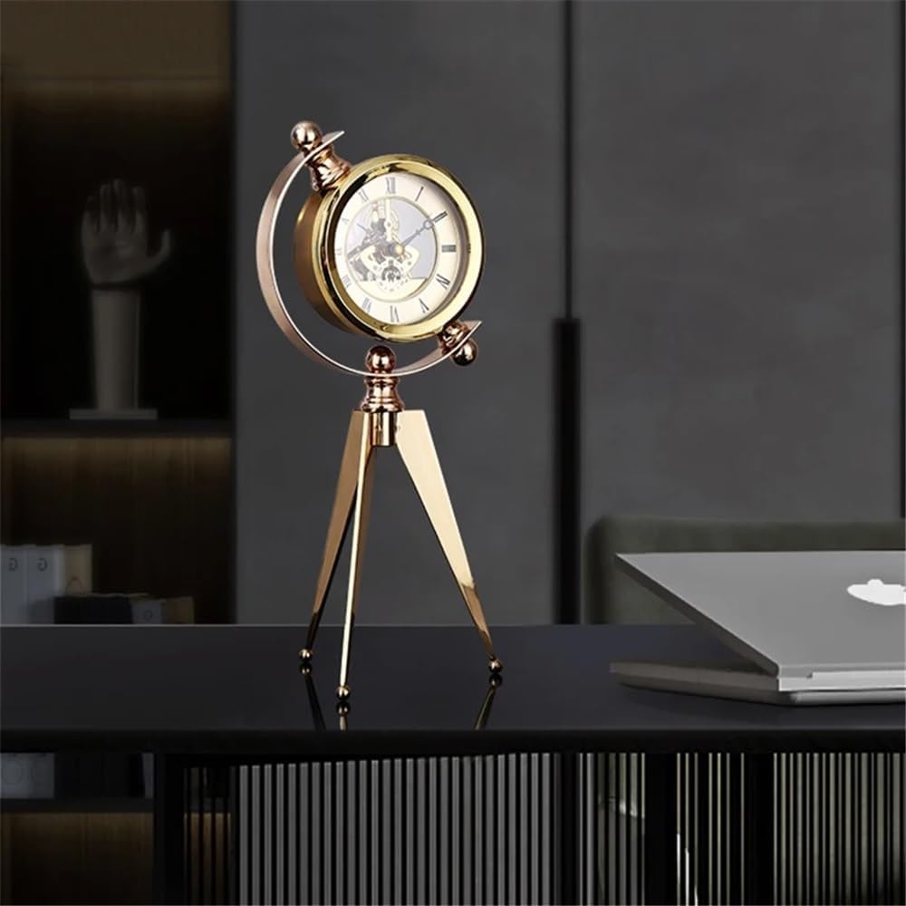 Luxury Gold Metal Table Clock - Silent Quartz Office Desk Clock with Artistic Aesthetic for Modern Home or Workspace Decor