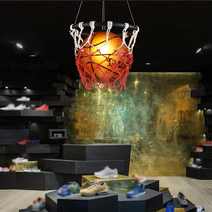 Art Deco Basketball Net Pendant Light – Matte Metal Chandelier Perfect for Game Room, Sports Bar, and Modern Home Lighting Décor