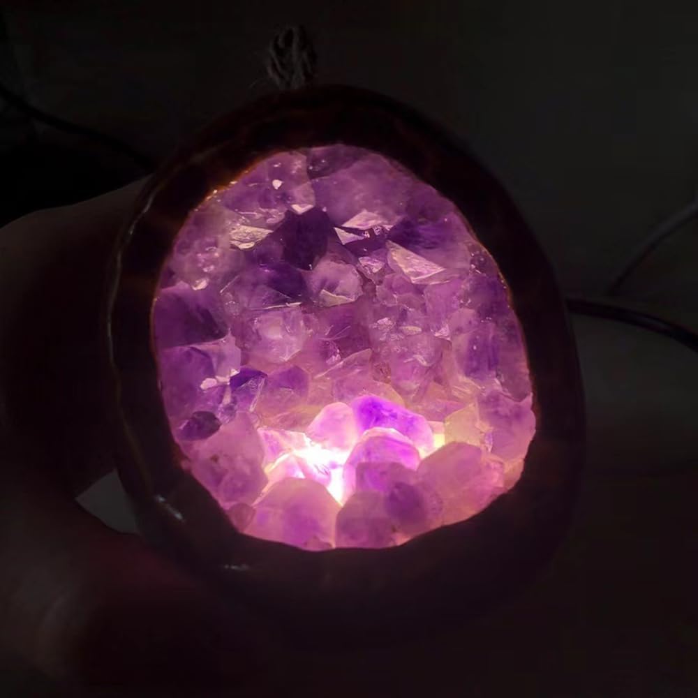 Amethyst Crystal Dinosaur Egg Night Light – Novelty USB Desk Lamp for Bedrooms and Living Rooms, Unique Decoration with Healing Glow for Cozy Relaxing Ambience