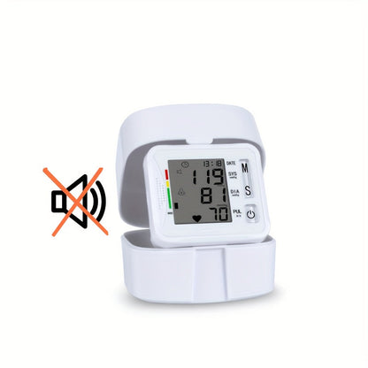 Wrist Blood Pressure Monitor – Adjustable LCD Display, Heart Rate & Irregular Beat Alert, Compact Battery-Operated Health Device