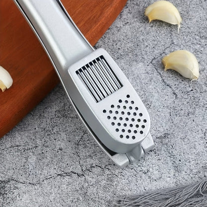 Heavy-Duty Aluminum Garlic Press & Chopper – 2-in-1 Manual Crusher with Cleaning Sheets for Efficient Kitchen Food Preparation