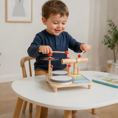 Multifunction Wooden Music Activity Table  - Baby Drum and Instrument Set for Early Education and Sensory Development