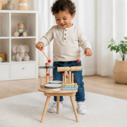 Multifunction Wooden Music Activity Table  - Baby Drum and Instrument Set for Early Education and Sensory Development