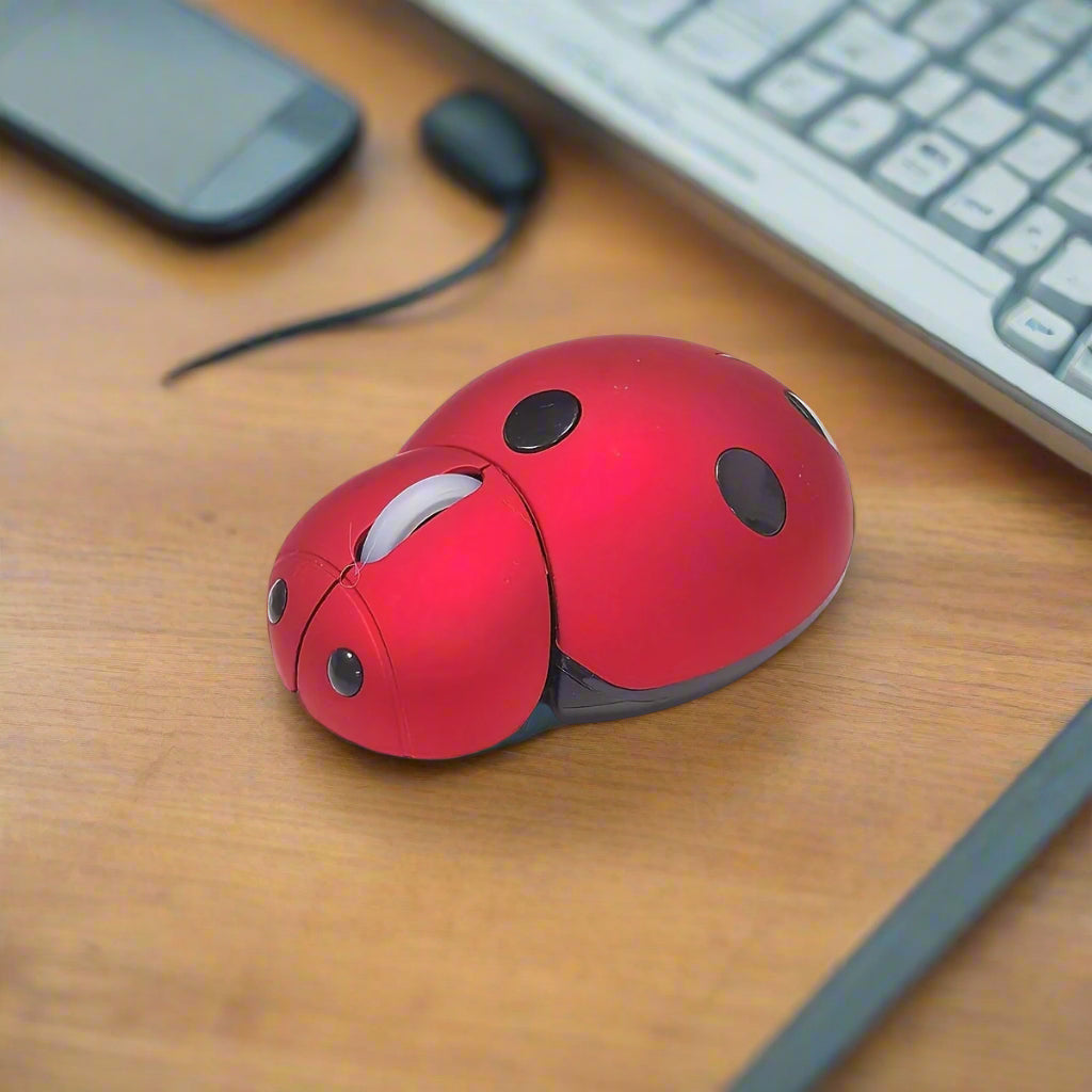 Ladybug Wireless Mouse – Dual-Mode Optical Design for Office or Laptop Use with Fun Portable Style for All Ages