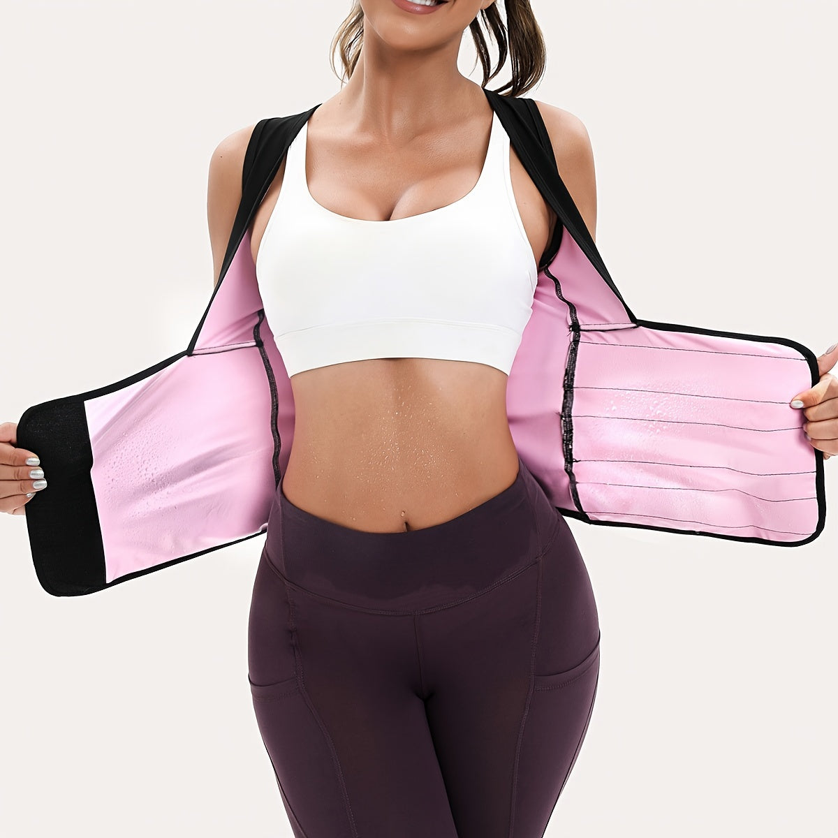 Women’s Sauna Shapewear Suit – Waist-Cinching Fitness Jacket with PU Coating, Anti-Sagging Chest Support, Yoga Vest, and Abdominal Control Design