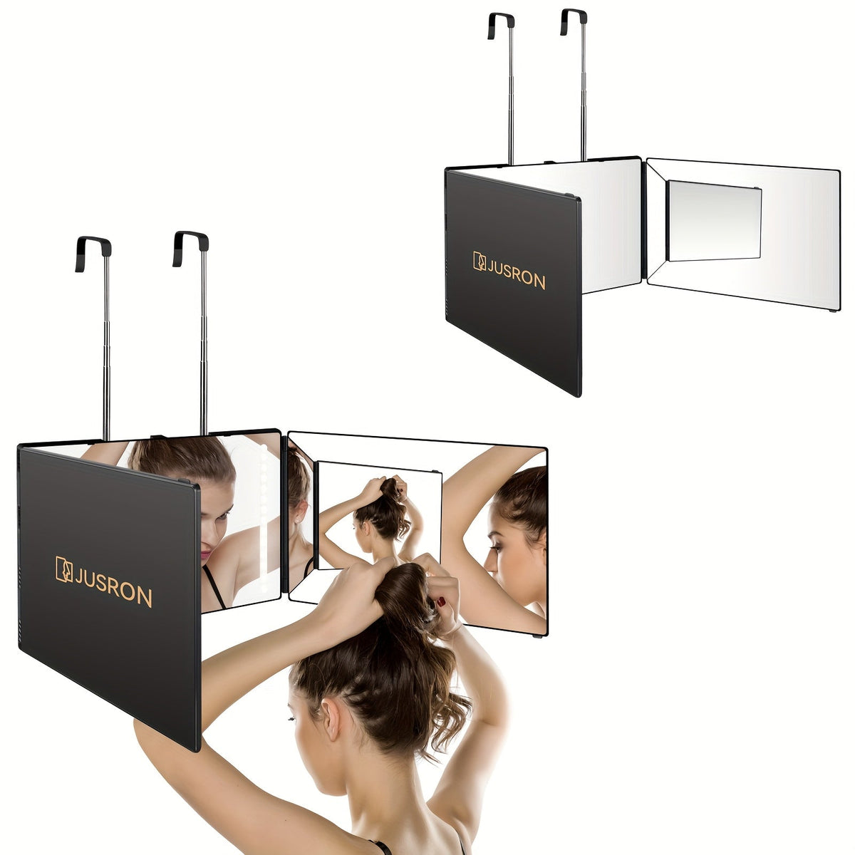 Self Haircut Mirror with LED – 360 View Anti-Fog, USB Rechargeable, Tri-Fold Mirror for Home Grooming, Salon, and Gift Ideas