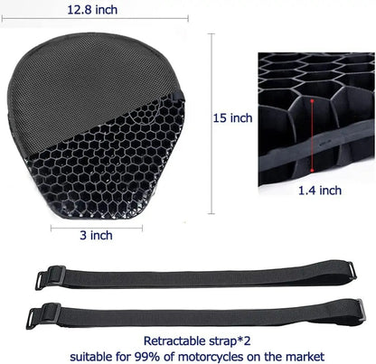 Motorcycle Seat Cushion — 3D TPE Honeycomb Pad with Two Adjustable Straps