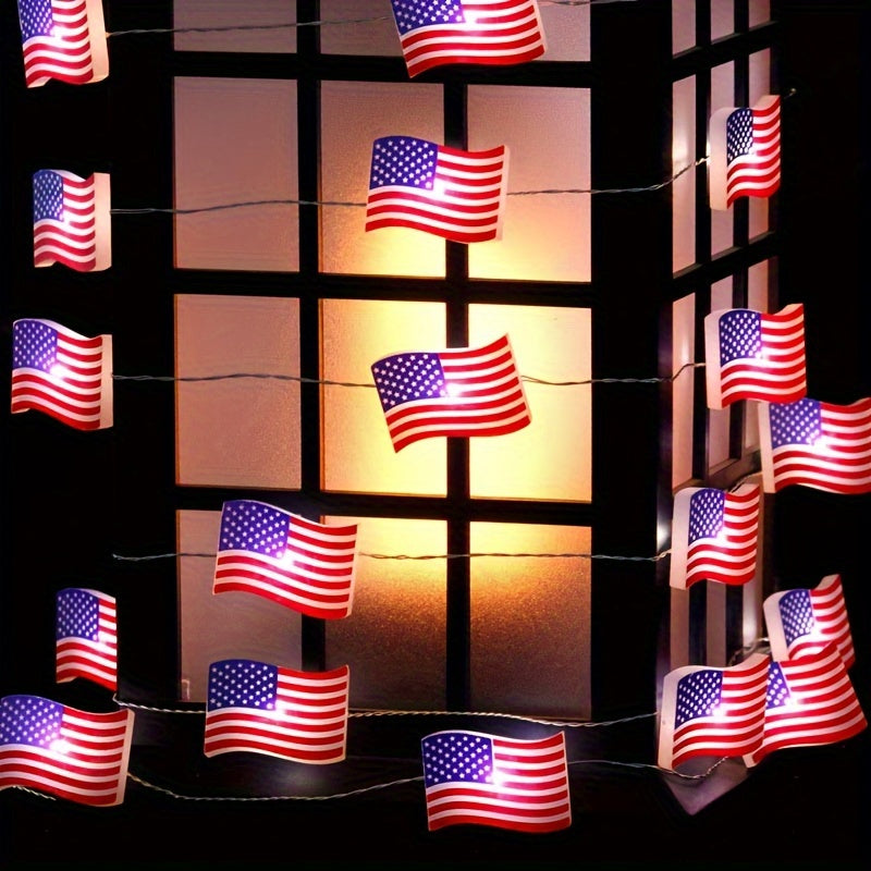 American Flag Copper Wire String Lights – Battery Powered LED Patriotic Lighting for Independence Day Celebrations