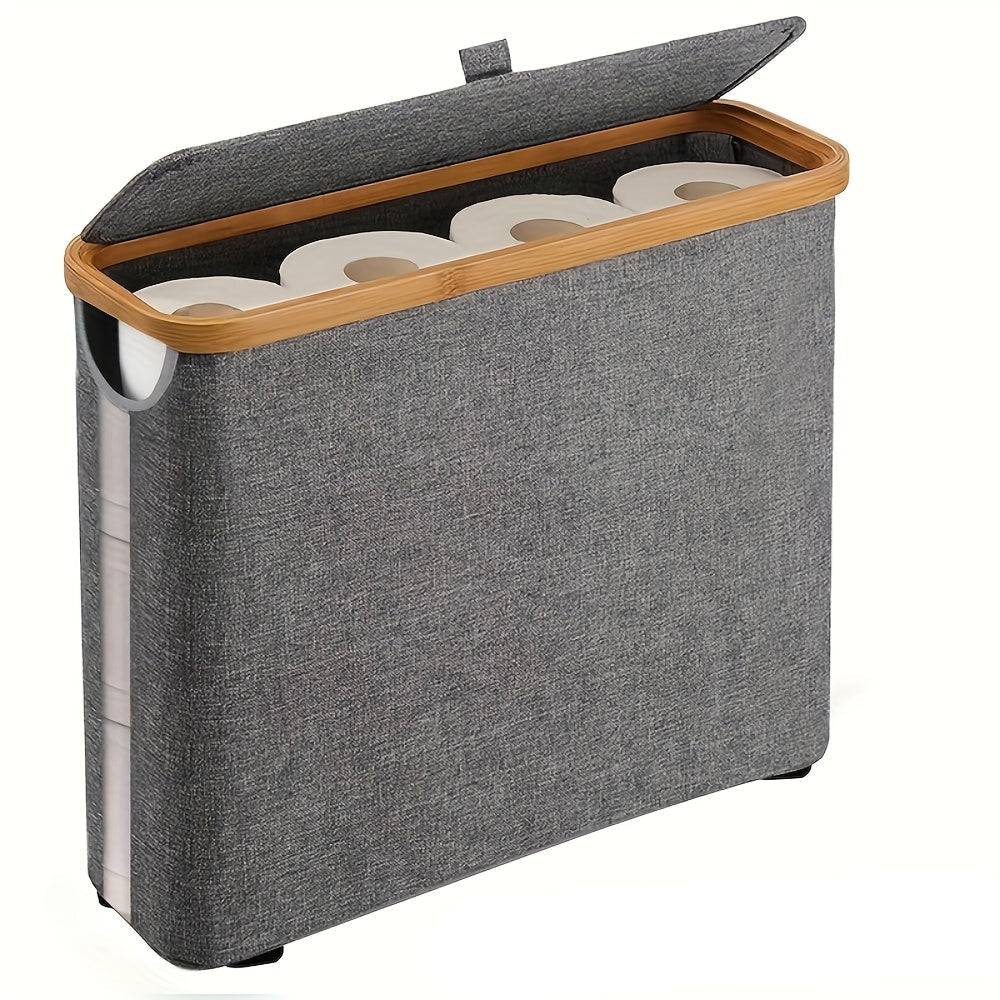Bamboo Toilet Paper Storage Basket with Lid – Large Capacity Bathroom Organizer Holding Up to 9 Rolls