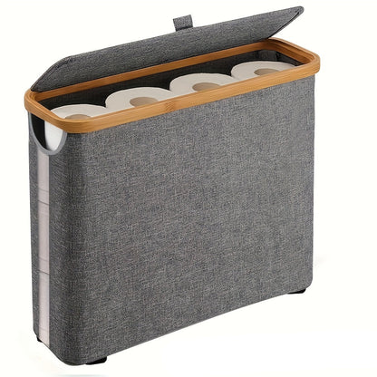 Bamboo Toilet Paper Storage Basket with Lid – Large Capacity Bathroom Organizer Holding Up to 9 Rolls