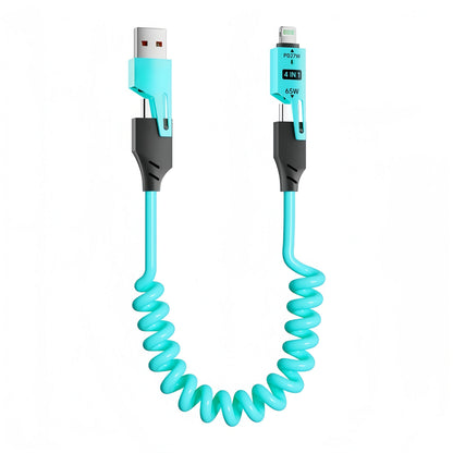 Retractable Charging Cable – 65W 4-in-1 Zinc Alloy High-Speed Universal Charger for iPhone, Samsung, Huawei, and More