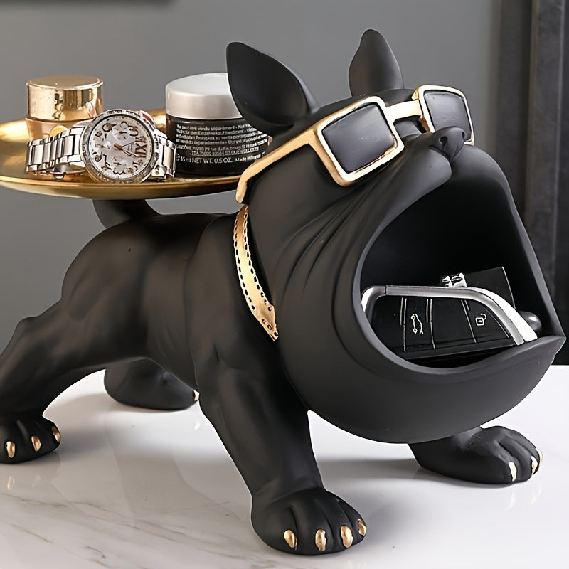 Majestic Bulldog Statue Storage Decor – Creative Big Mouth Resin Organizer for Living Room, Desktop Accent Sculpture, Unique Home Decor Gift for Christmas, Halloween, and New Year