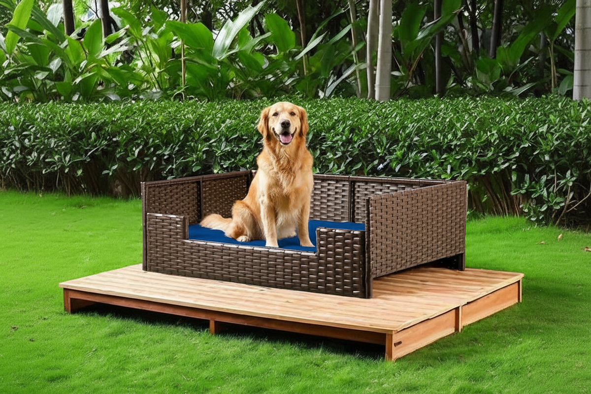 Breeze Lodge Rattan Wicker Dog Bed – Water-Resistant Outdoor Sofa for Small, Medium & Large Pets with Comfortable Elevated Pet Couch Design