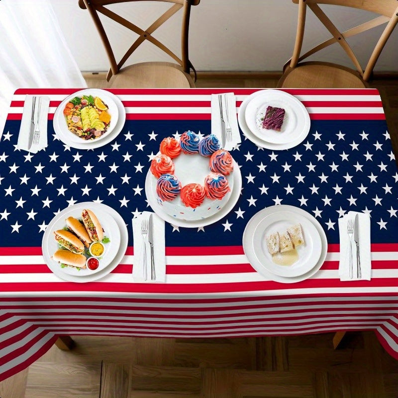 Patriotic American Flag PEVA Tablecloths – 2-Pack Disposable 54x108" Red White & Blue Table Covers for 4th of July Parties, BBQs & Outdoor Picnic Decorations