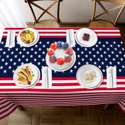 Patriotic American Flag PEVA Tablecloths – 2-Pack Disposable 54x108" Red White & Blue Table Covers for 4th of July Parties, BBQs & Outdoor Picnic Decorations