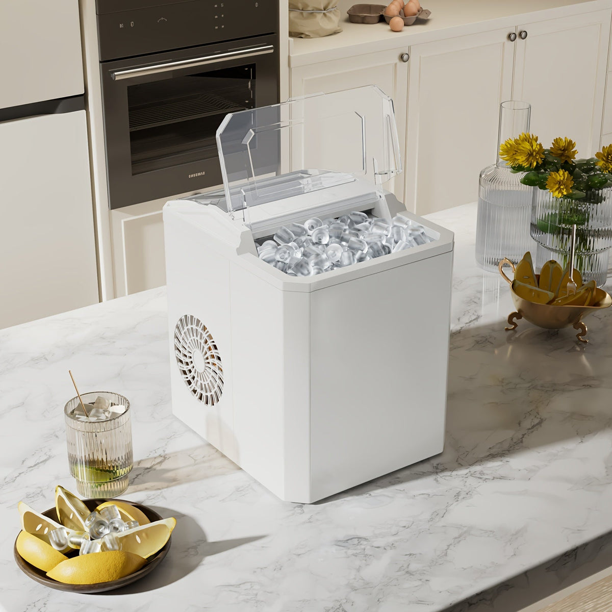 Portable Ice Nugget Maker – 26.5lbs Daily Output, Self-Cleaning, 9 Ice Cubes in 6 Minutes, Perfect for Kitchens, Parties, Camping & RVs