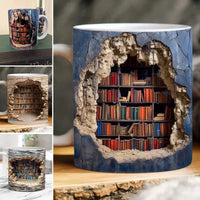 3D Library Bookshelf Mug, Coffee Mugs Gift for Book Lovers