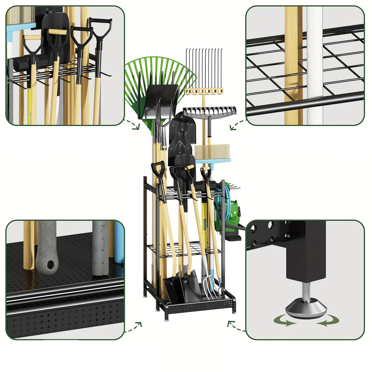 Heavy-Duty Black Metal Garden Rack – Strong Storage Organizer for Tools, Hoses & Supplies, Keeping Outdoor Spaces Clutter-Free