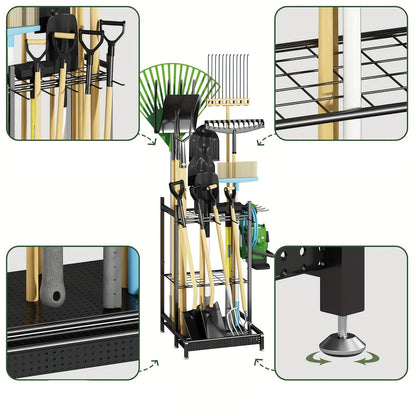 Heavy-Duty Black Metal Garden Rack – Strong Storage Organizer for Tools, Hoses & Supplies, Keeping Outdoor Spaces Clutter-Free