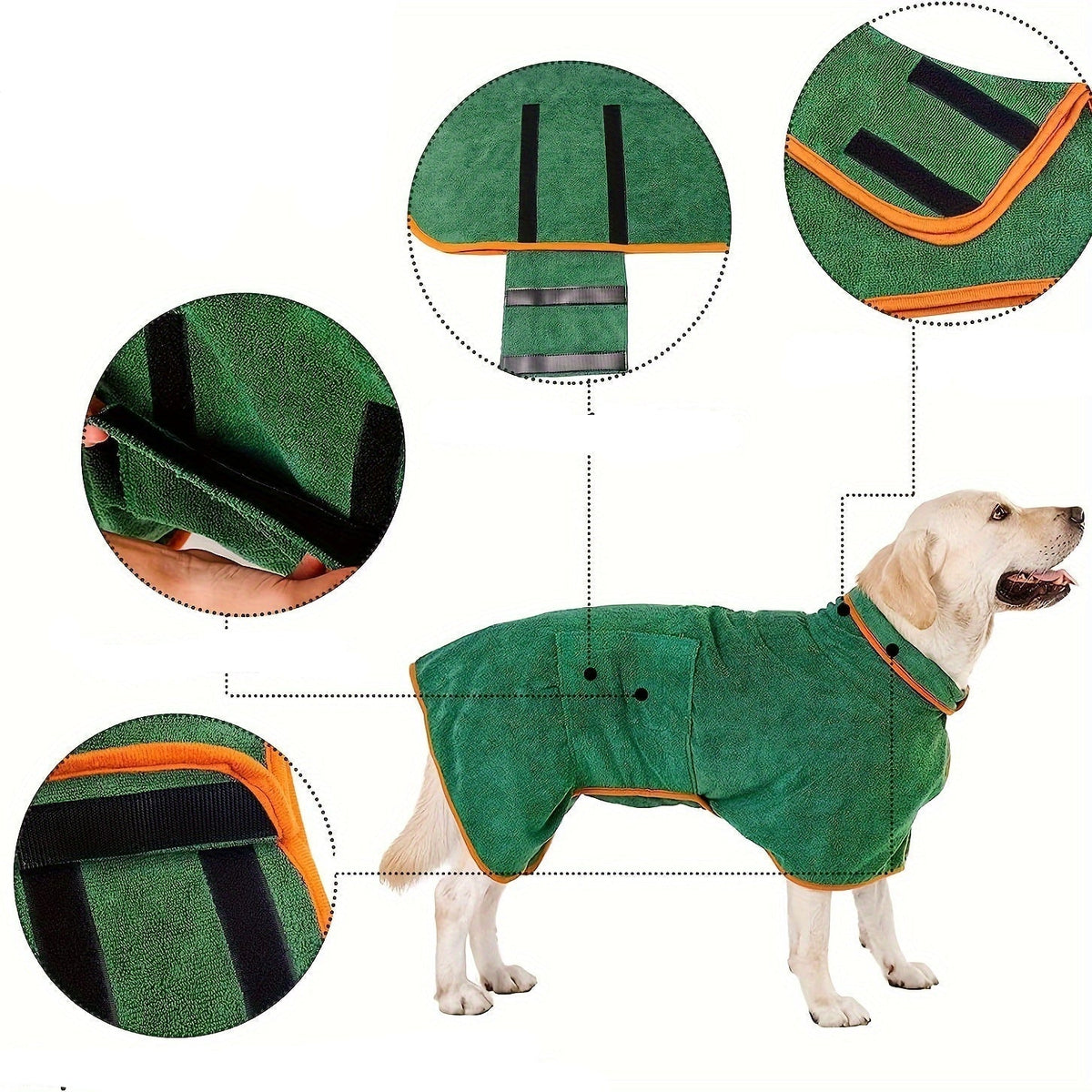 Soft Absorbent Dog Bathrobe – Quick-Dry Pet Towel Robe for Cozy After-Bath Warmth, Ideal for Small & Large Breeds