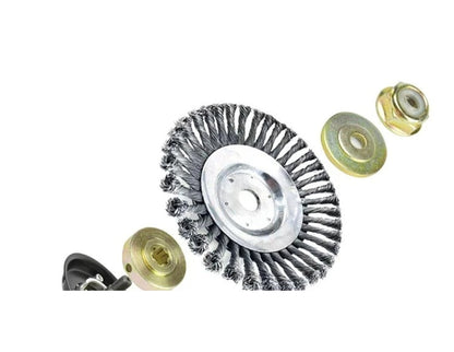 Heavy-Duty Mower Wire Weeding Wheel – Universal Lawn Mower Accessory with 6" and 8" Twisted Wire Heads for Fast, Efficient Garden Cleaning
