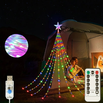 Star Waterfall Christmas Light – USB Fairy Curtain with 8 Modes for Indoor Holiday Parties, Windows & Courtyard Decor