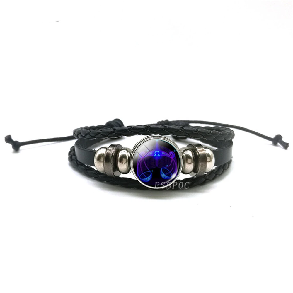 Handwoven Zodiac Leather Charm Bracelet – 12 Constellation Signs, Vintage Couple Gift for Women & Astrology Lovers