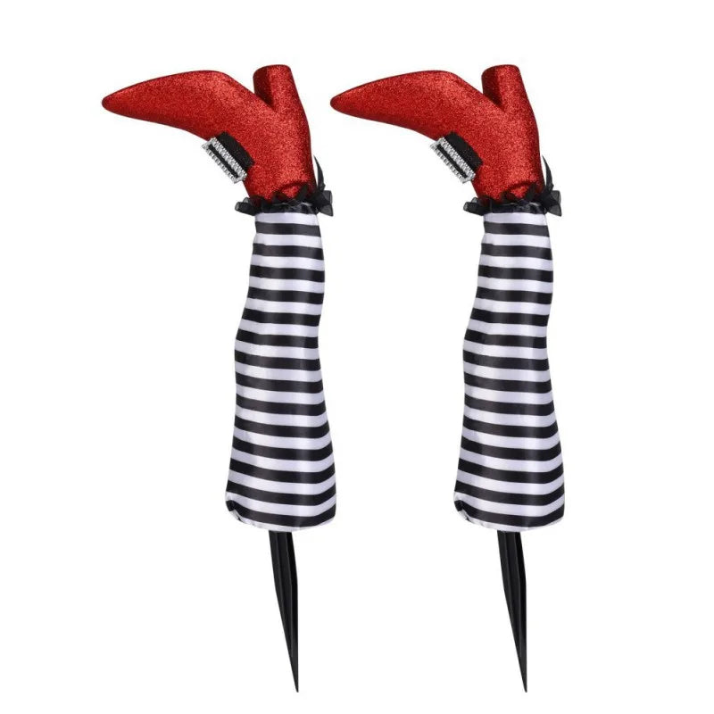 Halloween Witch Legs Yard Props – 2pcs Upside-Down Wizard Feet with Boot Stakes for Front Lawn Outdoor Party Decoration