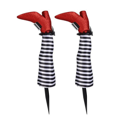 Halloween Witch Legs Yard Props – 2pcs Upside-Down Wizard Feet with Boot Stakes for Front Lawn Outdoor Party Decoration