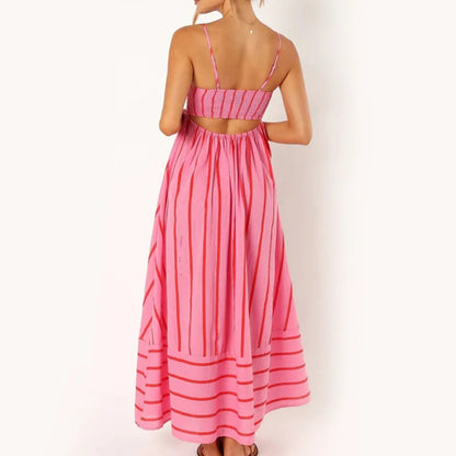 Striped Suspender Swing Dress for Women – Sleeveless, Backless Casual Vestido, Perfect for Weddings, Vacations & Summer Chic