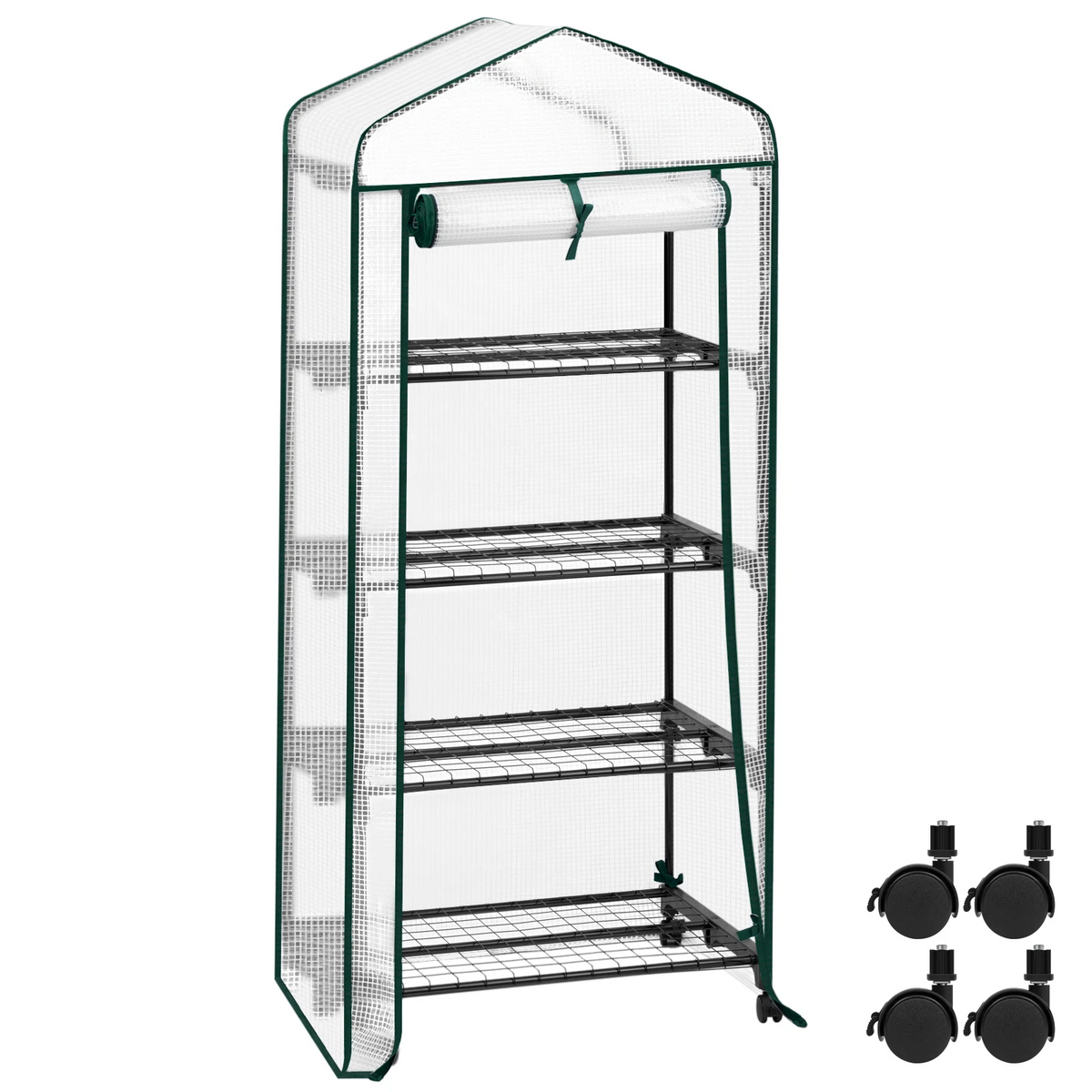 Portable Outdoor Tomato Greenhouse with Wheels – Roll-Up Door, 3-Tier Shelves for Plants, Flowers & Winter Weather Protection