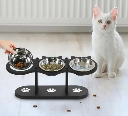 Raised Adjustable Cat & Dog Food Bowl – 15° Tilt Stainless Steel Bowl with 3 Heights for Better Digestion and Neck Comfort for Small Pets