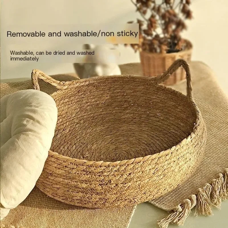 Handmade Woven Cat Bed with Seasonal Pad