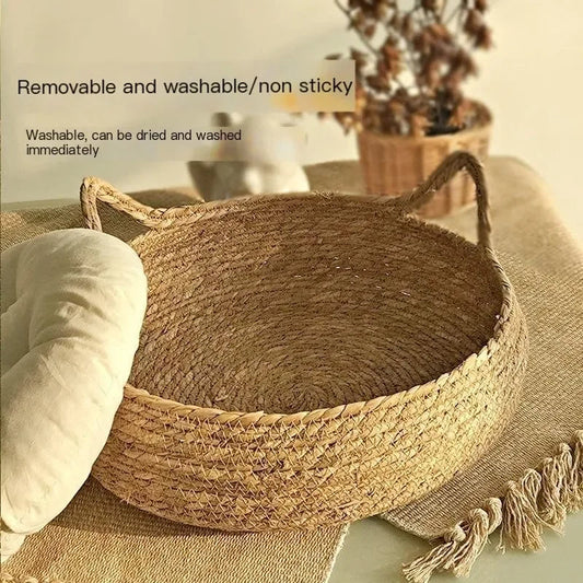 Handmade Woven Cat Bed with Seasonal Pad