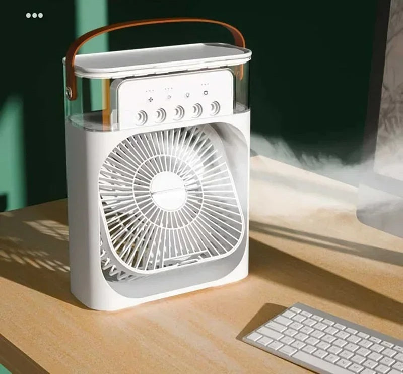 Portable USB Fan with Air Conditioning & LED Night Light – 3‑in‑1 Humidifier, Electric Cooler & Fun Home Gadget for Summer Use