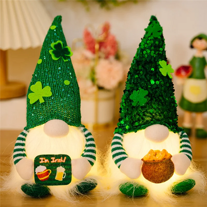 Glowing Gnome Elf Shamrock Figurines – Radiant St. Patrick's Day Home Accents for Festive Living Room Decor, Single or Double Pack