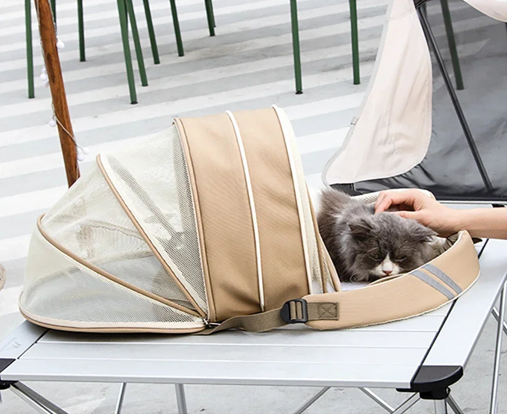 Outdoor Breathable Pet Carrier Backpack – Expandable Mesh Shoulder Bag for Cats & Dogs, Portable Travel Cage for Hiking & Vet Visits