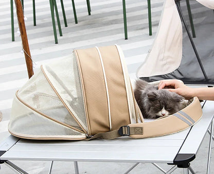 Outdoor Breathable Pet Carrier Backpack – Expandable Mesh Shoulder Bag for Cats & Dogs, Portable Travel Cage for Hiking & Vet Visits