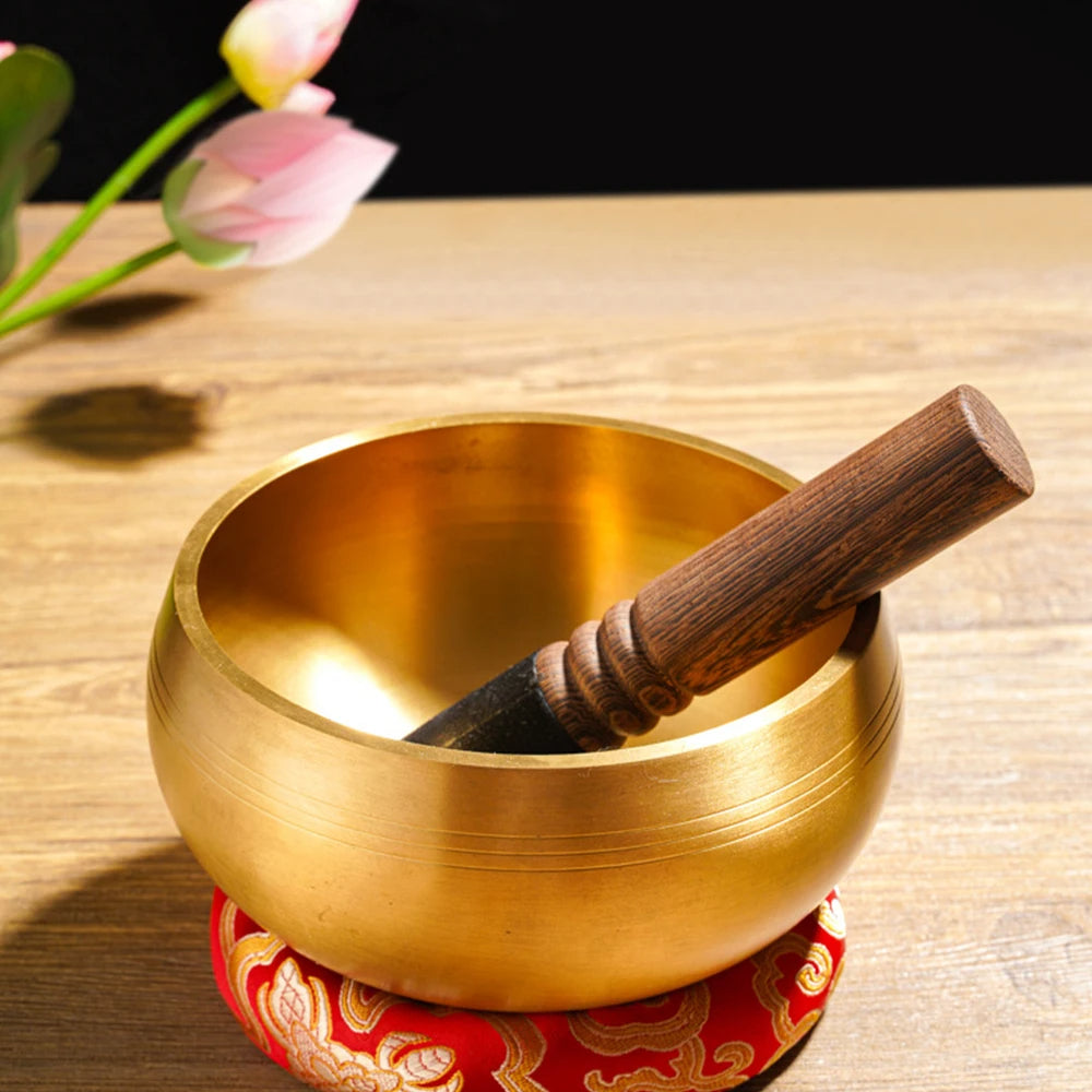 Brass Buddha Singing Bowl - Nepalese Meditation Tool with Leather Stick, Deep Mantra Sounds for Yoga & Spiritual Calm